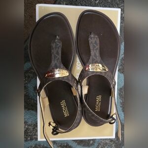 Michael Kors Dark Brown Sandals with Gold Accents